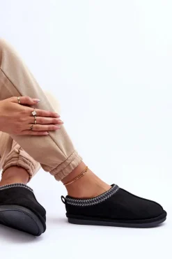 Clearance Damskie Zamszowe Papcie Z Futerkiem Czarne Polinna Damskie Kapcie Klasyczne