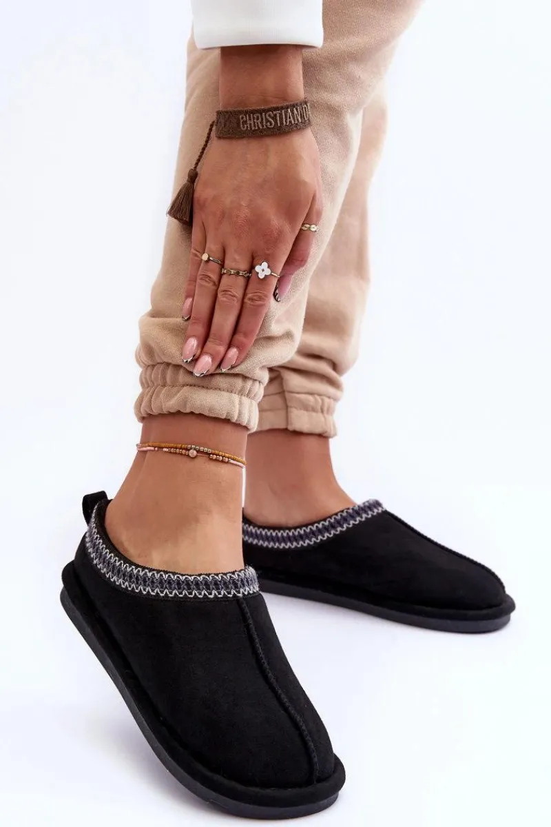 Clearance Damskie Zamszowe Papcie Z Futerkiem Czarne Polinna Damskie Kapcie Klasyczne