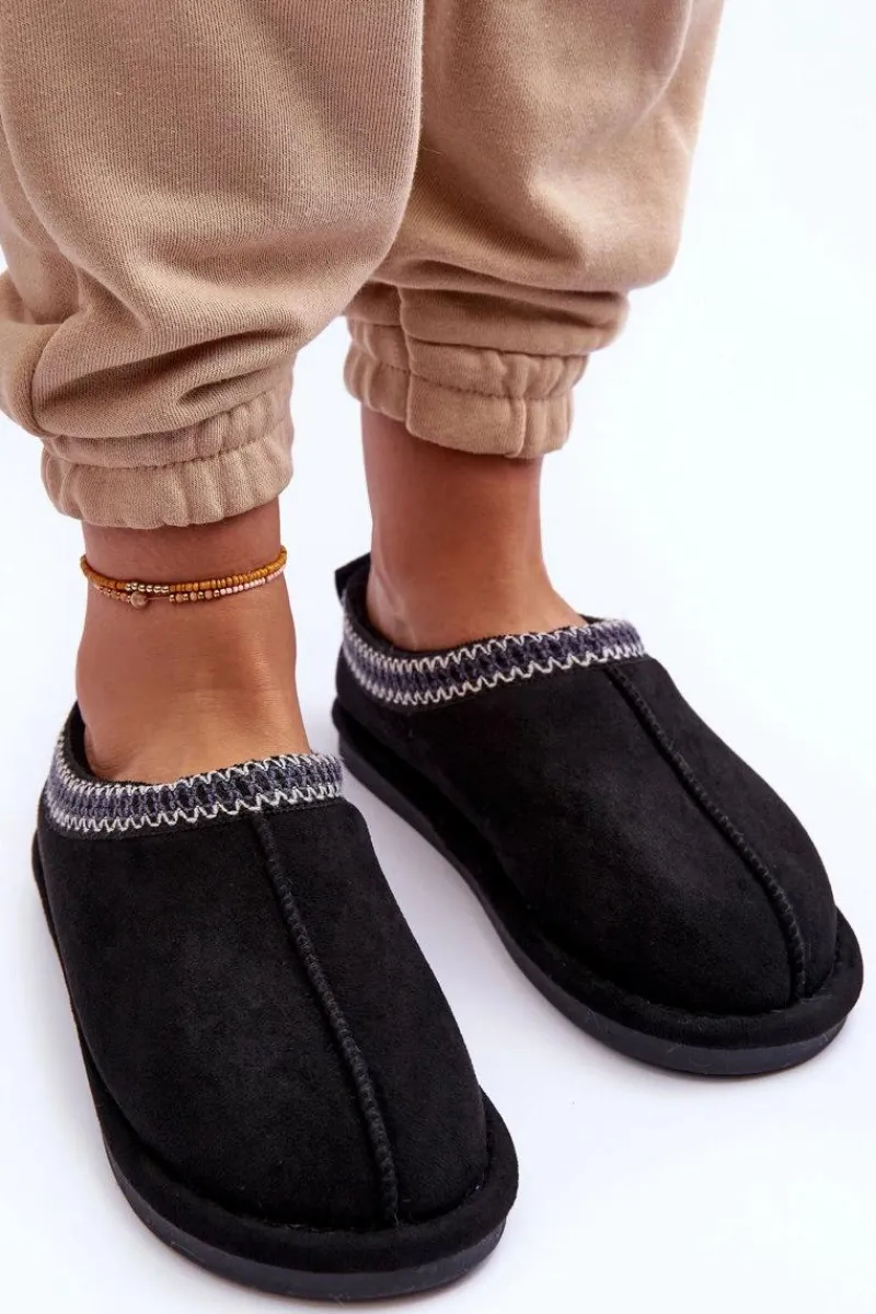 Clearance Damskie Zamszowe Papcie Z Futerkiem Czarne Polinna Damskie Kapcie Klasyczne