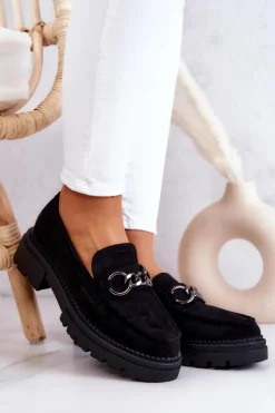 Hot Damskie Zamszowe Półbuty Loafery La.Fi Czarne Willows Damskie Mokasyny Damskie Zamszowe