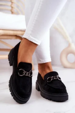 Hot Damskie Zamszowe Półbuty Loafery La.Fi Czarne Willows Damskie Mokasyny Damskie Zamszowe