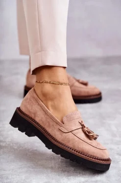 New Damskie Zamszowe Półbuty Na Platformie Beżowe Unni Damskie Mokasyny Damskie Zamszowe