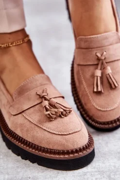 New Damskie Zamszowe Półbuty Na Platformie Beżowe Unni Damskie Mokasyny Damskie Zamszowe