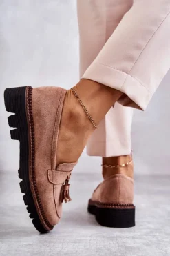 New Damskie Zamszowe Półbuty Na Platformie Beżowe Unni Damskie Mokasyny Damskie Zamszowe