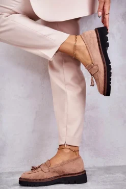 New Damskie Zamszowe Półbuty Na Platformie Beżowe Unni Damskie Mokasyny Damskie Zamszowe