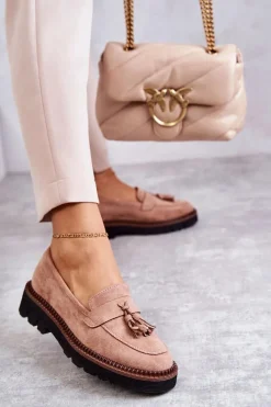 New Damskie Zamszowe Półbuty Na Platformie Beżowe Unni Damskie Mokasyny Damskie Zamszowe