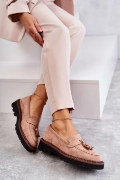 New Damskie Zamszowe Półbuty Na Platformie Beżowe Unni Damskie Mokasyny Damskie Zamszowe