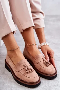 New Damskie Zamszowe Półbuty Na Platformie Beżowe Unni Damskie Mokasyny Damskie Zamszowe