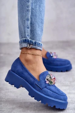 Mokasyny Damskie Zamszowe>Buty damskie Vinceza Damskie Zamszowe Półbuty Z Ozdobą Niebieskie Britt