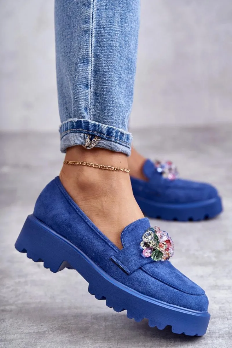 Mokasyny Damskie Zamszowe>Buty damskie Vinceza Damskie Zamszowe Półbuty Z Ozdobą Niebieskie Britt