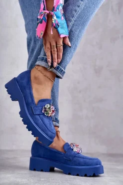 Mokasyny Damskie Zamszowe>Buty damskie Vinceza Damskie Zamszowe Półbuty Z Ozdobą Niebieskie Britt