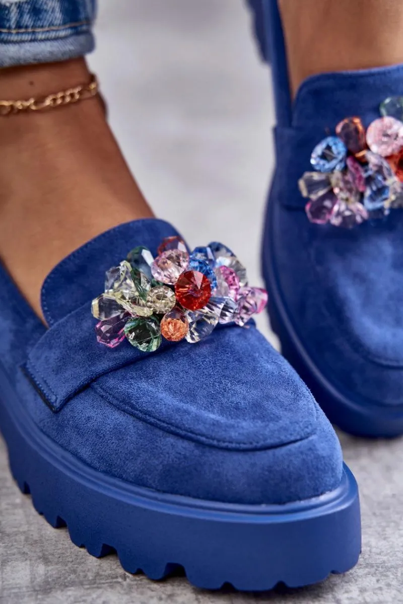 Mokasyny Damskie Zamszowe>Buty damskie Vinceza Damskie Zamszowe Półbuty Z Ozdobą Niebieskie Britt