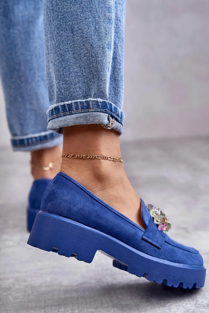 Mokasyny Damskie Zamszowe>Buty damskie Vinceza Damskie Zamszowe Półbuty Z Ozdobą Niebieskie Britt