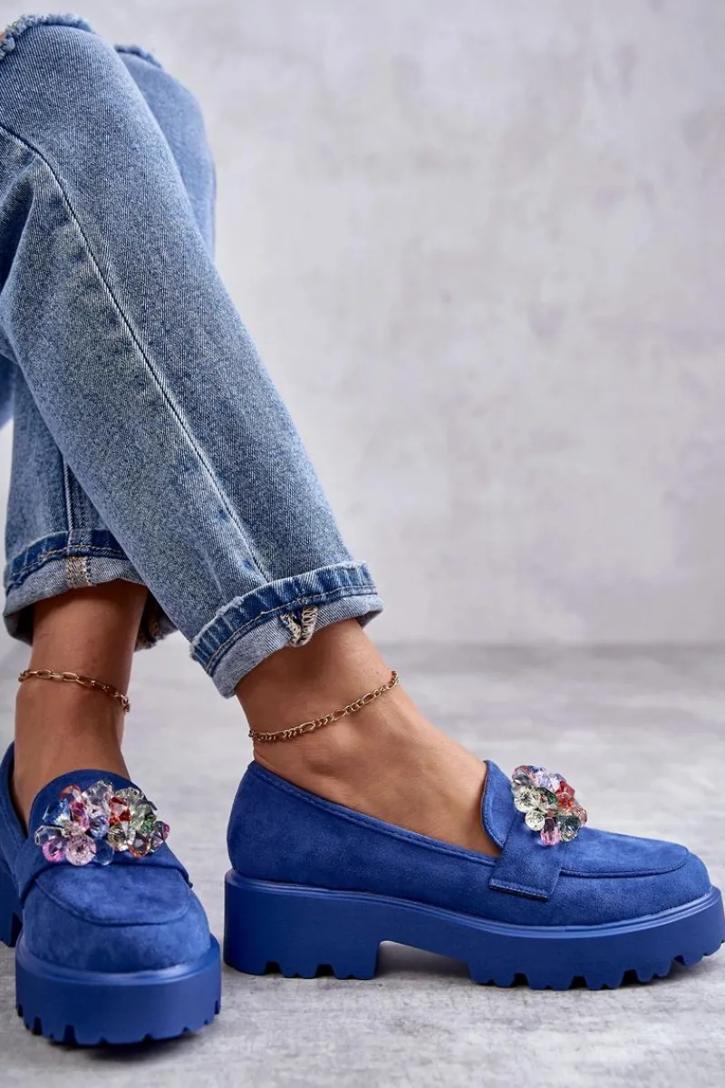 Mokasyny Damskie Zamszowe>Buty damskie Vinceza Damskie Zamszowe Półbuty Z Ozdobą Niebieskie Britt