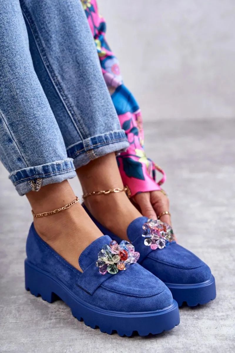 Mokasyny Damskie Zamszowe>Buty damskie Vinceza Damskie Zamszowe Półbuty Z Ozdobą Niebieskie Britt