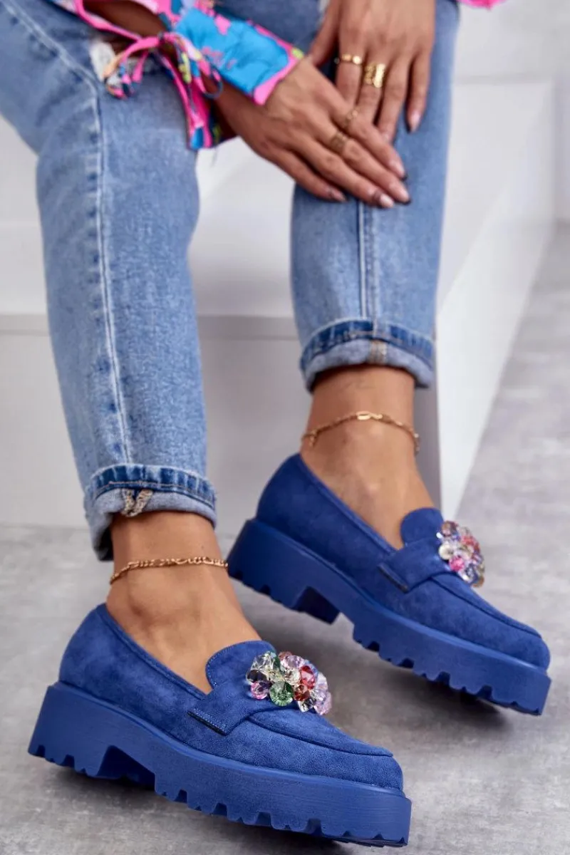 Mokasyny Damskie Zamszowe>Buty damskie Vinceza Damskie Zamszowe Półbuty Z Ozdobą Niebieskie Britt