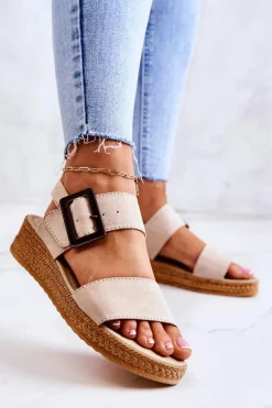 Discount Big Star Shoes Damskie Zamszowe Sandały Big Star JJ276032 Beżowe