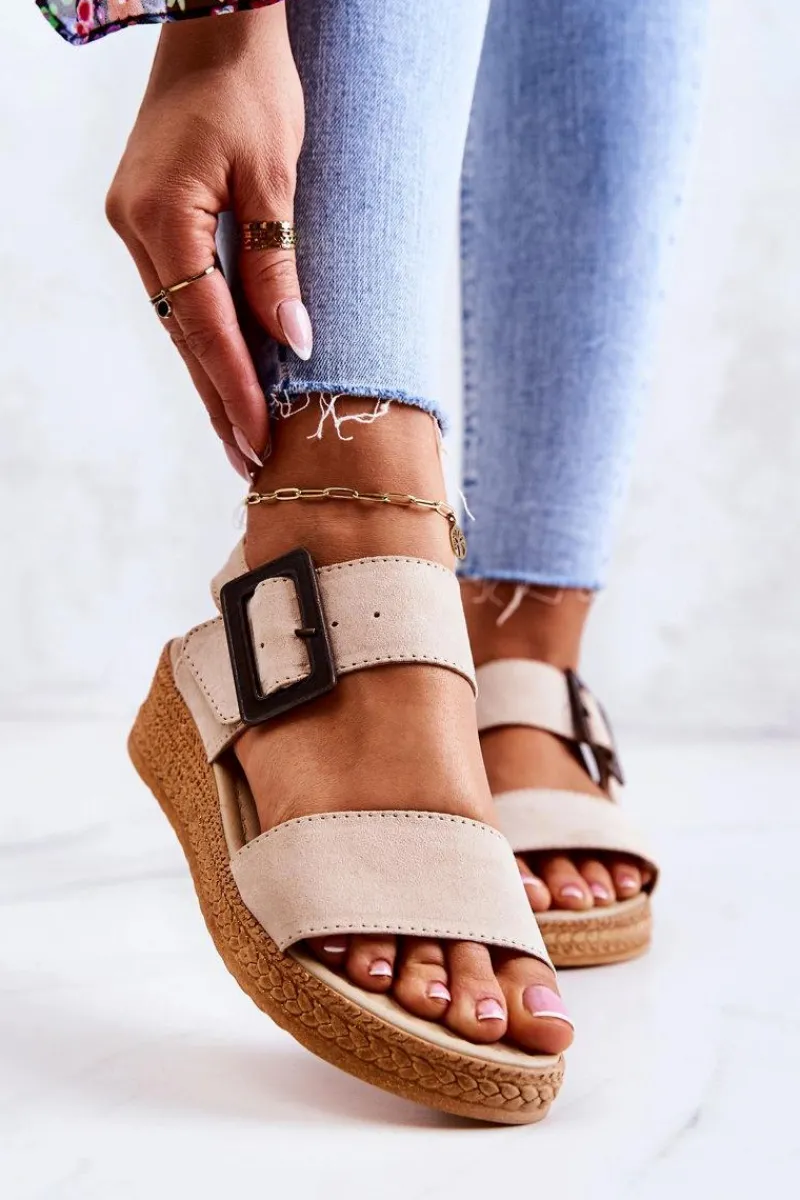 Discount Big Star Shoes Damskie Zamszowe Sandały Big Star JJ276032 Beżowe