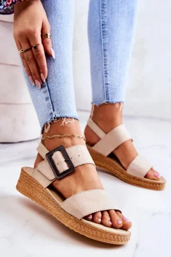 Discount Big Star Shoes Damskie Zamszowe Sandały Big Star JJ276032 Beżowe