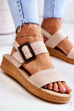 Discount Big Star Shoes Damskie Zamszowe Sandały Big Star JJ276032 Beżowe