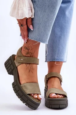 Online Big Star Shoes Damskie Zamszowe Sandały Big Star LL276033 Zielone