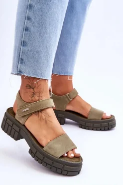 Online Big Star Shoes Damskie Zamszowe Sandały Big Star LL276033 Zielone