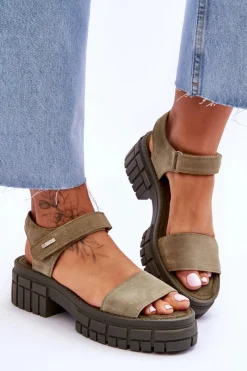 Online Big Star Shoes Damskie Zamszowe Sandały Big Star LL276033 Zielone