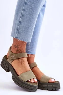 Online Big Star Shoes Damskie Zamszowe Sandały Big Star LL276033 Zielone