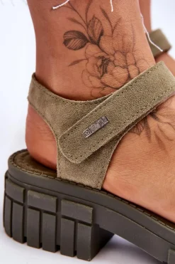 Online Big Star Shoes Damskie Zamszowe Sandały Big Star LL276033 Zielone