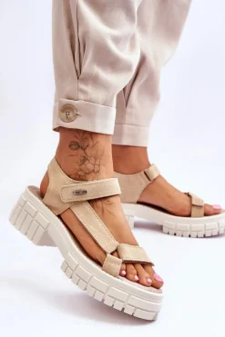 Clearance Big Star Shoes Damskie Zamszowe Sandały Big Star LL276036 Beżowe