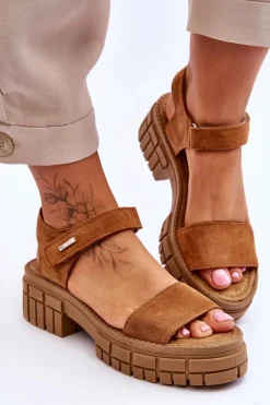 Discount Damskie Zamszowe Sandały Big Star LL276032 Camel Damskie Sandały Big Star|Sandały Płaskie