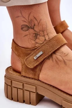 Discount Damskie Zamszowe Sandały Big Star LL276032 Camel Damskie Sandały Big Star|Sandały Płaskie