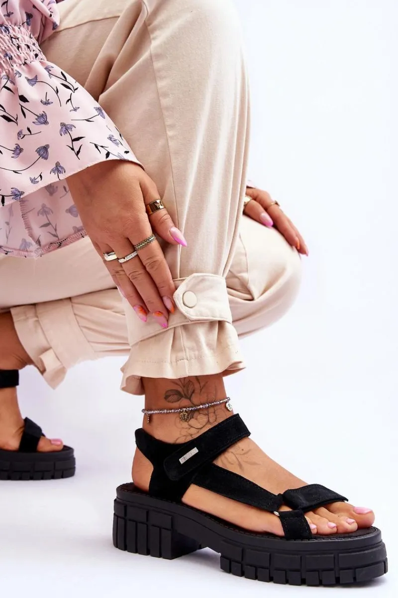 Sandały Big Star|Sandały Płaskie>Big Star Shoes Damskie Zamszowe Sandały Big Star LL276035 Czarne