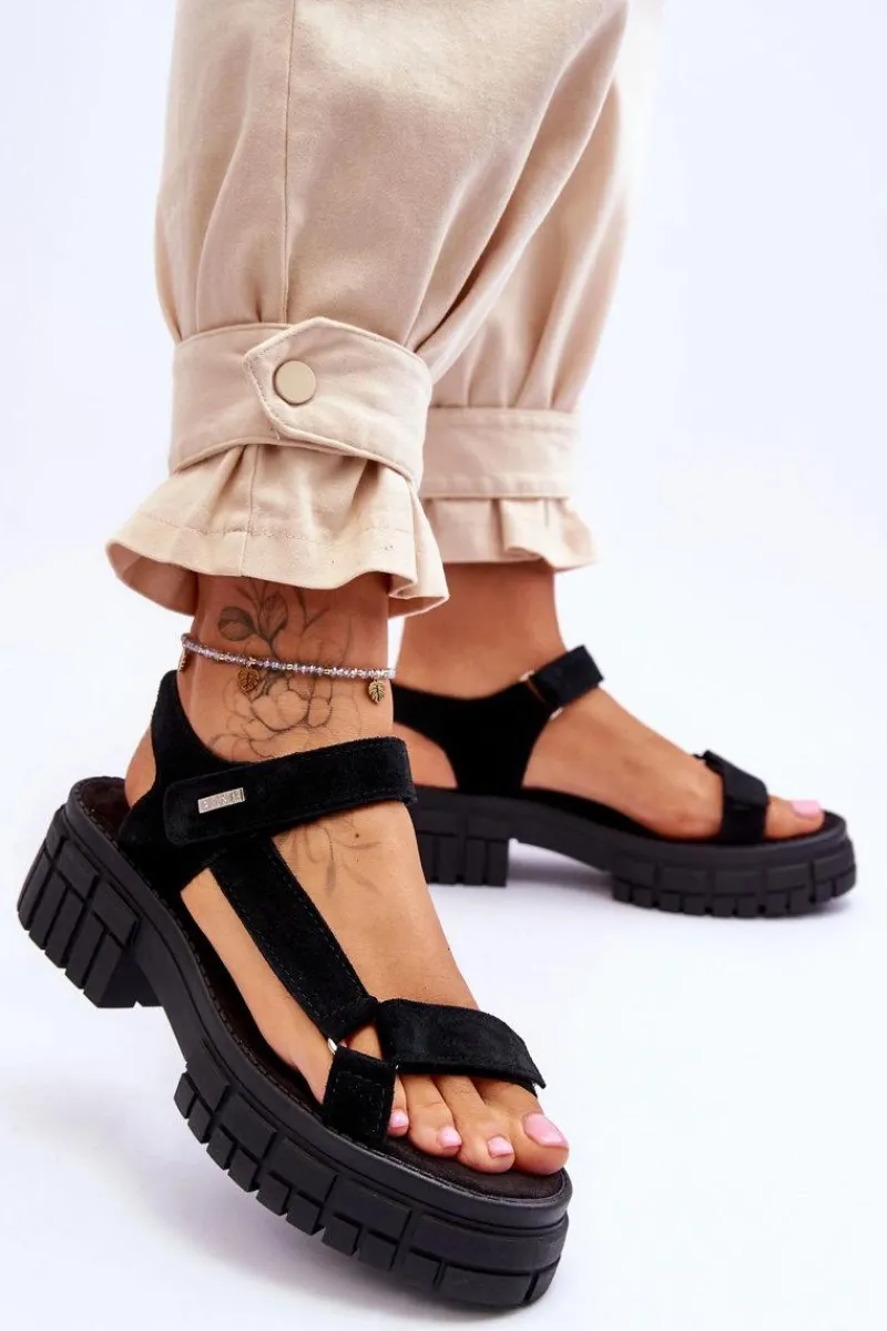 Sandały Big Star|Sandały Płaskie>Big Star Shoes Damskie Zamszowe Sandały Big Star LL276035 Czarne