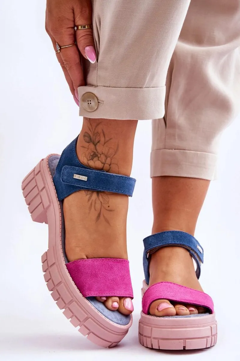 Sandały Big Star|Sandały Płaskie>Big Star Shoes Damskie Zamszowe Sandały Big Star LL276034 Niebiesko-Różowe