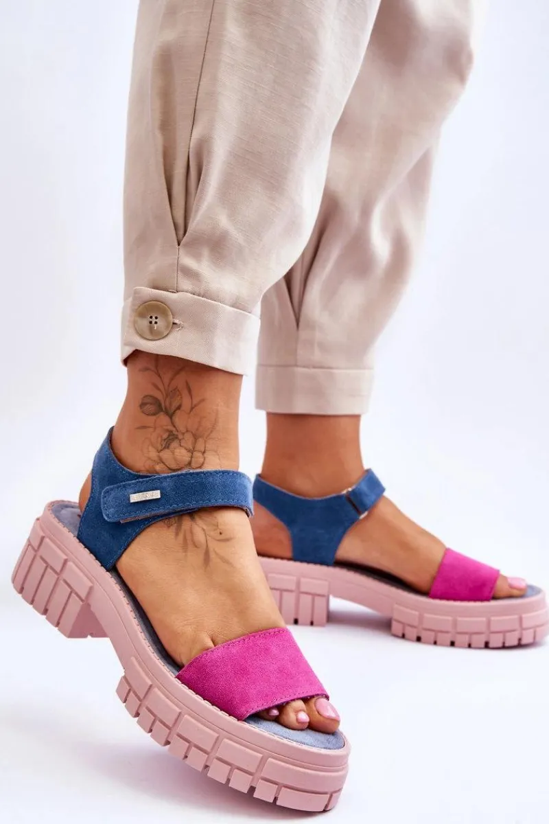 Sandały Big Star|Sandały Płaskie>Big Star Shoes Damskie Zamszowe Sandały Big Star LL276034 Niebiesko-Różowe