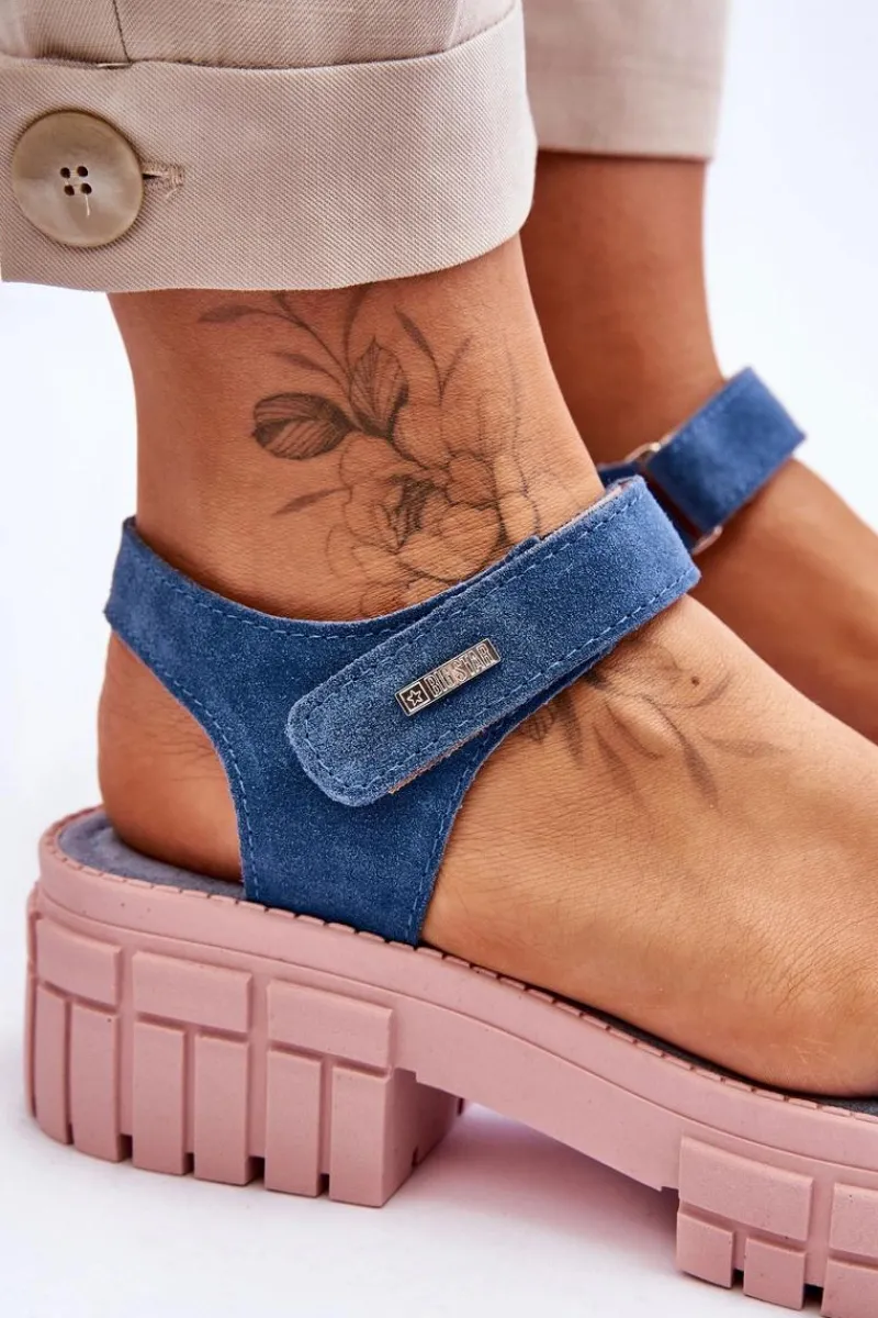 Sandały Big Star|Sandały Płaskie>Big Star Shoes Damskie Zamszowe Sandały Big Star LL276034 Niebiesko-Różowe