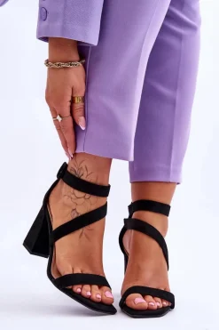 Sandały Na Obcasie>Boto Damskie Zamszowe Sandały Na Obcasie Czarne Lanes