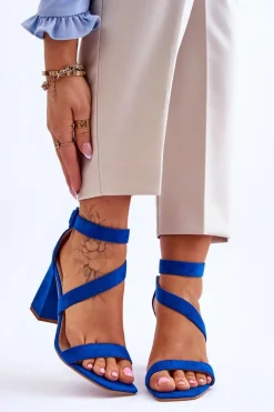 Best Damskie Zamszowe Sandały Na Obcasie Niebieskie Lanes Damskie Sandały Na Obcasie