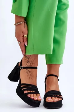 Sandały Na Obcasie>Boto Damskie Zamszowe Sandały Na Obcasie I Platformie Czarne Verda Czarny