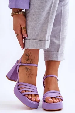 Online Boto Damskie Zamszowe Sandały Na Obcasie I Platformie Fioletowe Verda Fioletowy