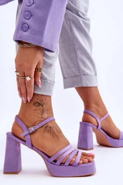 Online Boto Damskie Zamszowe Sandały Na Obcasie I Platformie Fioletowe Verda Fioletowy