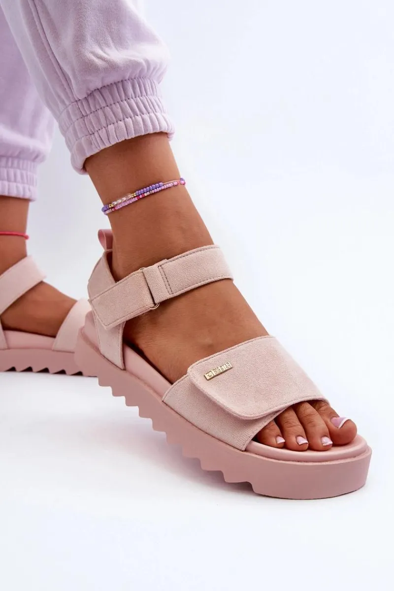Sandały Big Star|Sandały Płaskie>Big Star Shoes Damskie Zamszowe Sandały Na Platformie Big Star NN274701 Różowe