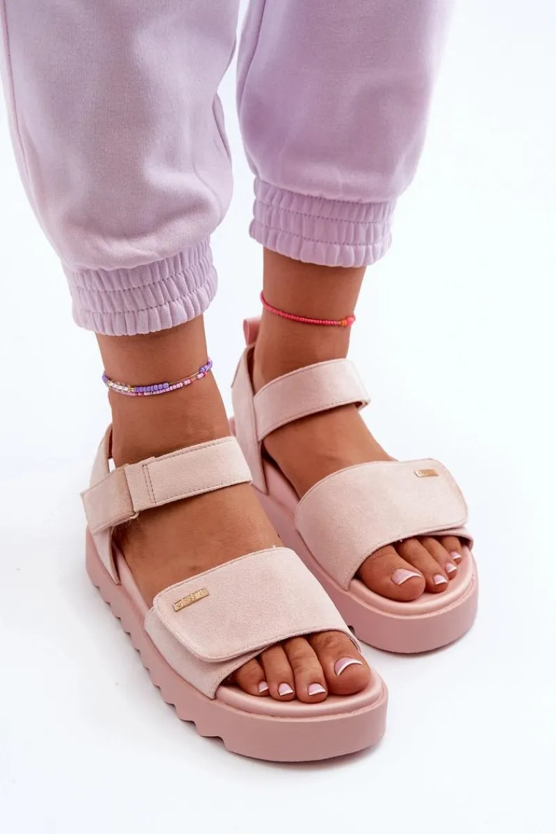 Sandały Big Star|Sandały Płaskie>Big Star Shoes Damskie Zamszowe Sandały Na Platformie Big Star NN274701 Różowe