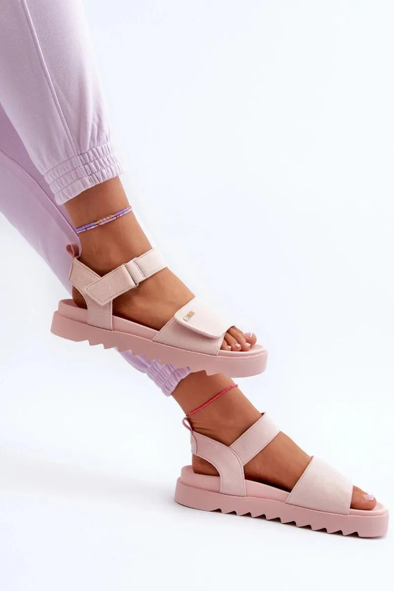 Sandały Big Star|Sandały Płaskie>Big Star Shoes Damskie Zamszowe Sandały Na Platformie Big Star NN274701 Różowe