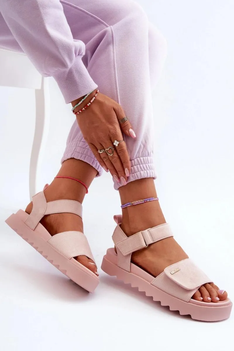 Sandały Big Star|Sandały Płaskie>Big Star Shoes Damskie Zamszowe Sandały Na Platformie Big Star NN274701 Różowe