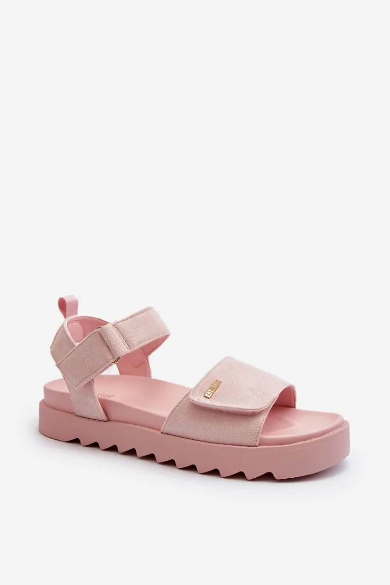 Sandały Big Star|Sandały Płaskie>Big Star Shoes Damskie Zamszowe Sandały Na Platformie Big Star NN274701 Różowe