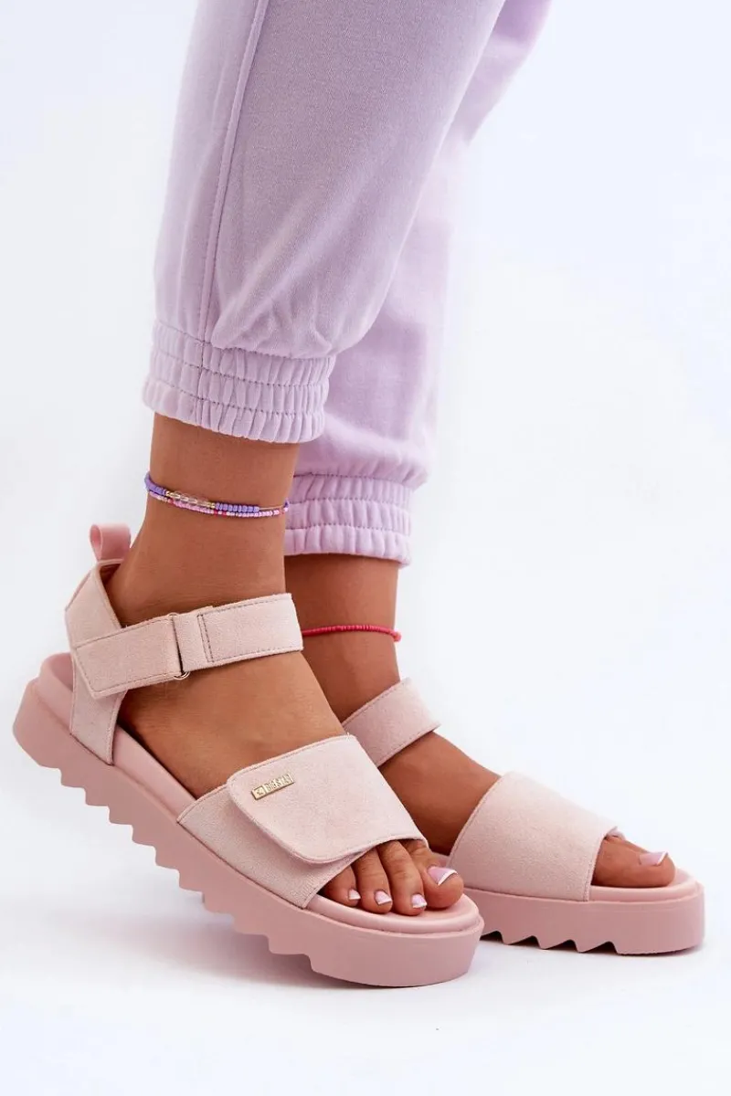 Sandały Big Star|Sandały Płaskie>Big Star Shoes Damskie Zamszowe Sandały Na Platformie Big Star NN274701 Różowe