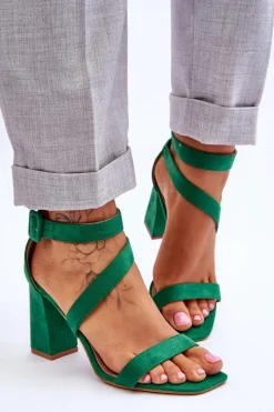 Best Damskie Zamszowe Sandały Na Obcasie Zielone Lanes Damskie Sandały Na Obcasie