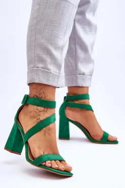 Best Damskie Zamszowe Sandały Na Obcasie Zielone Lanes Damskie Sandały Na Obcasie